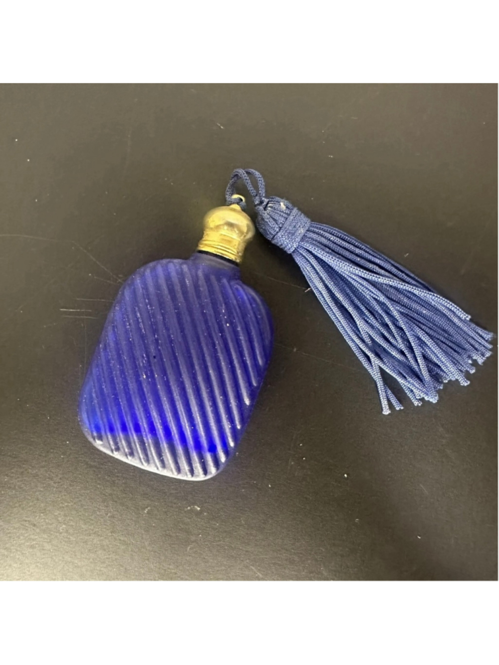 Vintage Empty Cobalt Blue Perfume Bottle Frosted Glass 2.5"